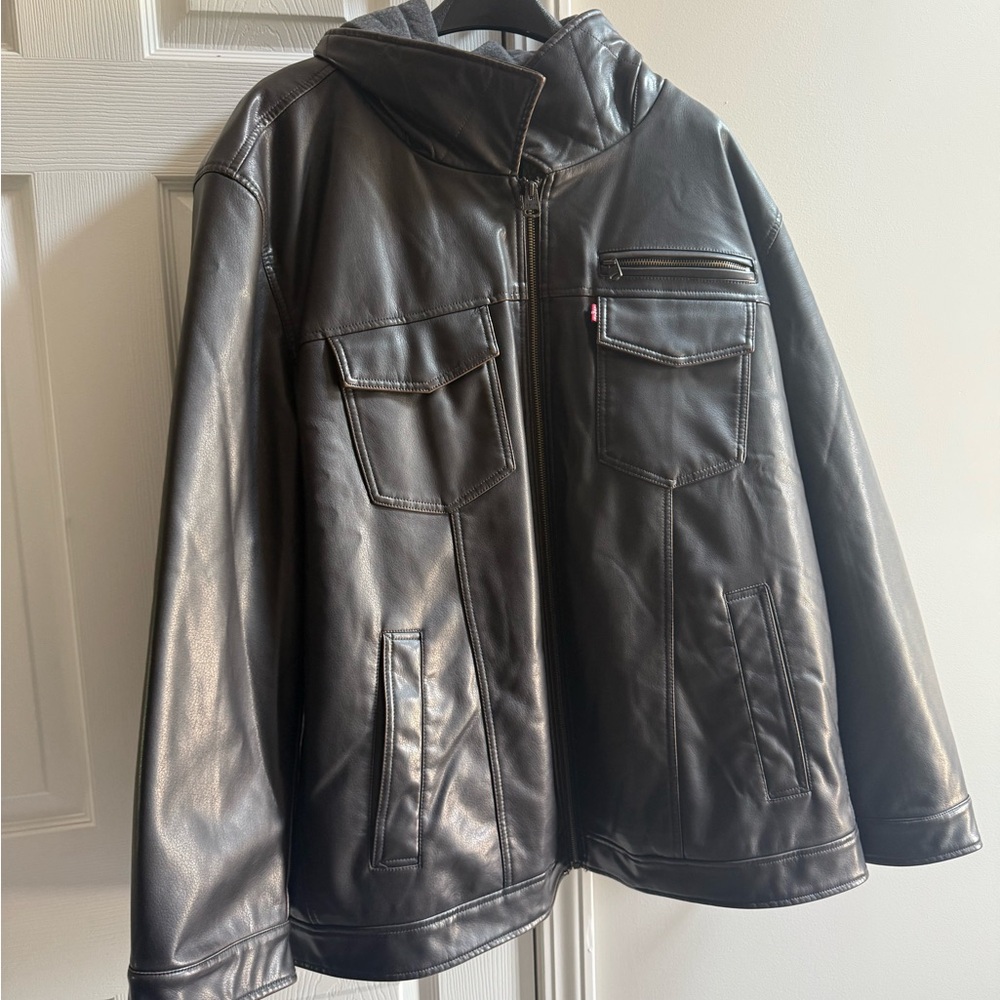 Levi's Brown Leather Jacket with Hood
